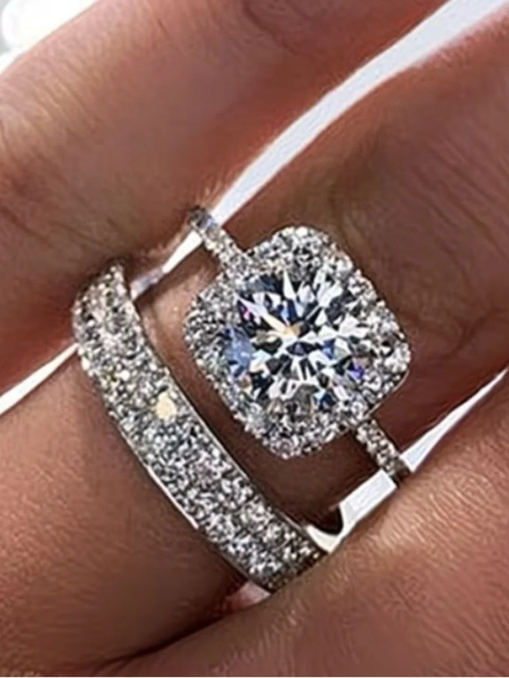 Cushion Halo Fashion Ring | Sparkly Statement Ring | White Gold Plated Alloy